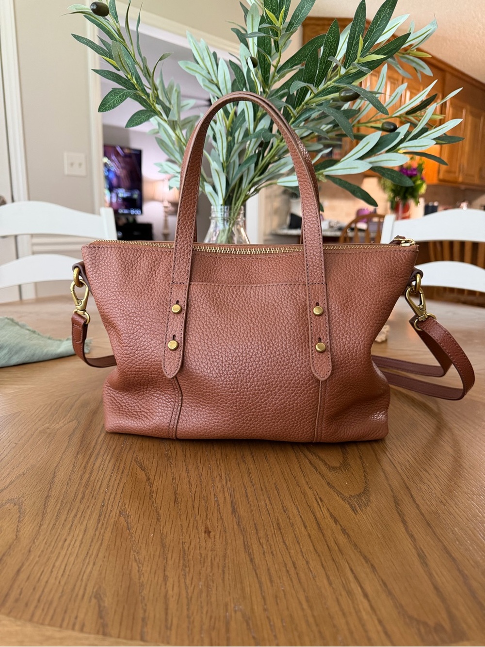 Fossil Pebbled Leather Crossbody satchel in Brown - Picture 3 of 6